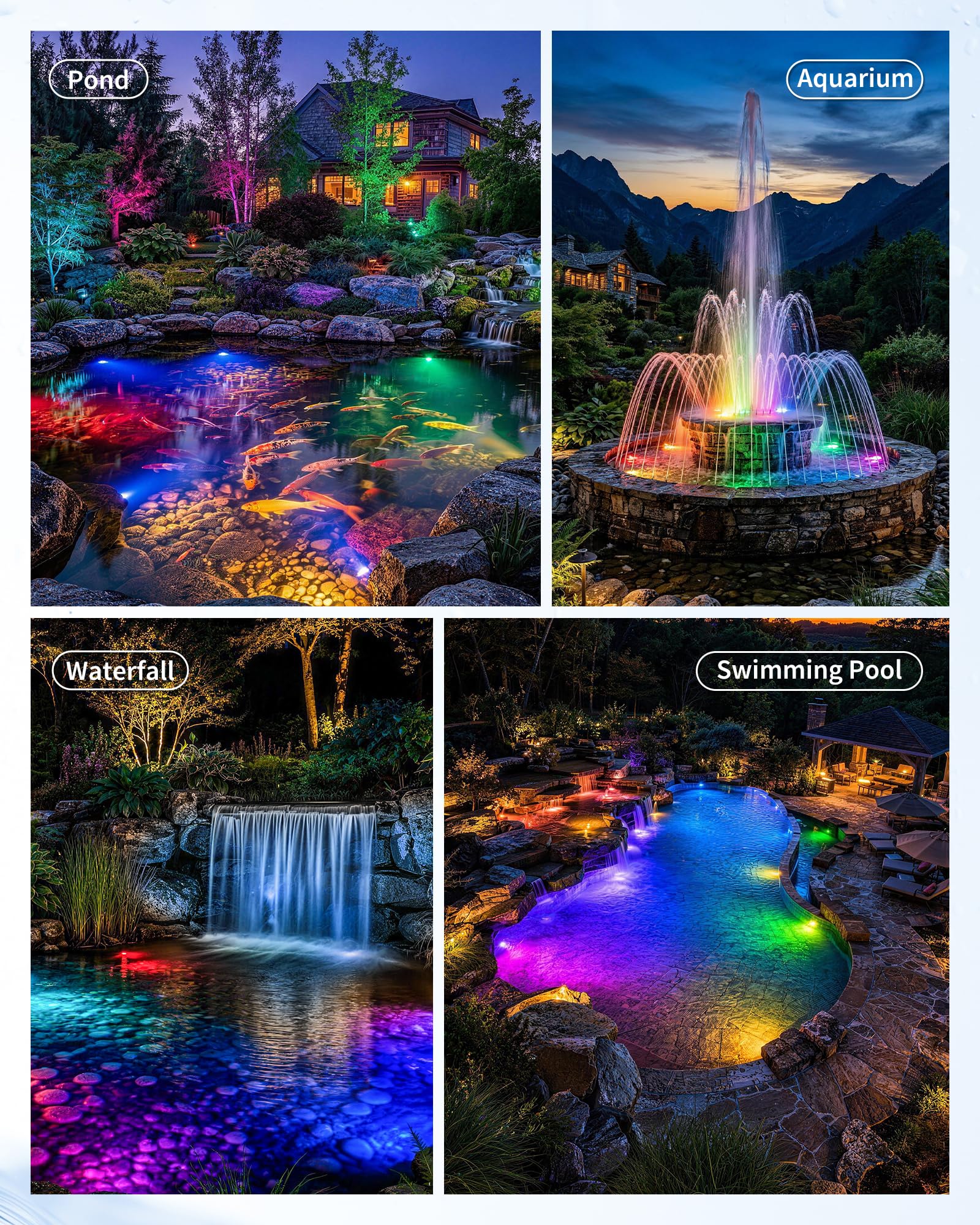POPOSOAP Lampes solaires de bassin 4 W avec télécommande, lampes solaires sous-marines RVB multicolores avec minuterie et fonction mémoire pour étang, fontaine, piscine, jardin, aquarium (3 lampes