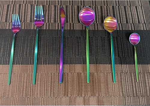 Miniatura 46 de Juego de cubiertos de 36 piezas de acero inoxidable 304 con acabado de manchas de color negro puro, cuchillo de vajilla de postre, tenedor, cuchara