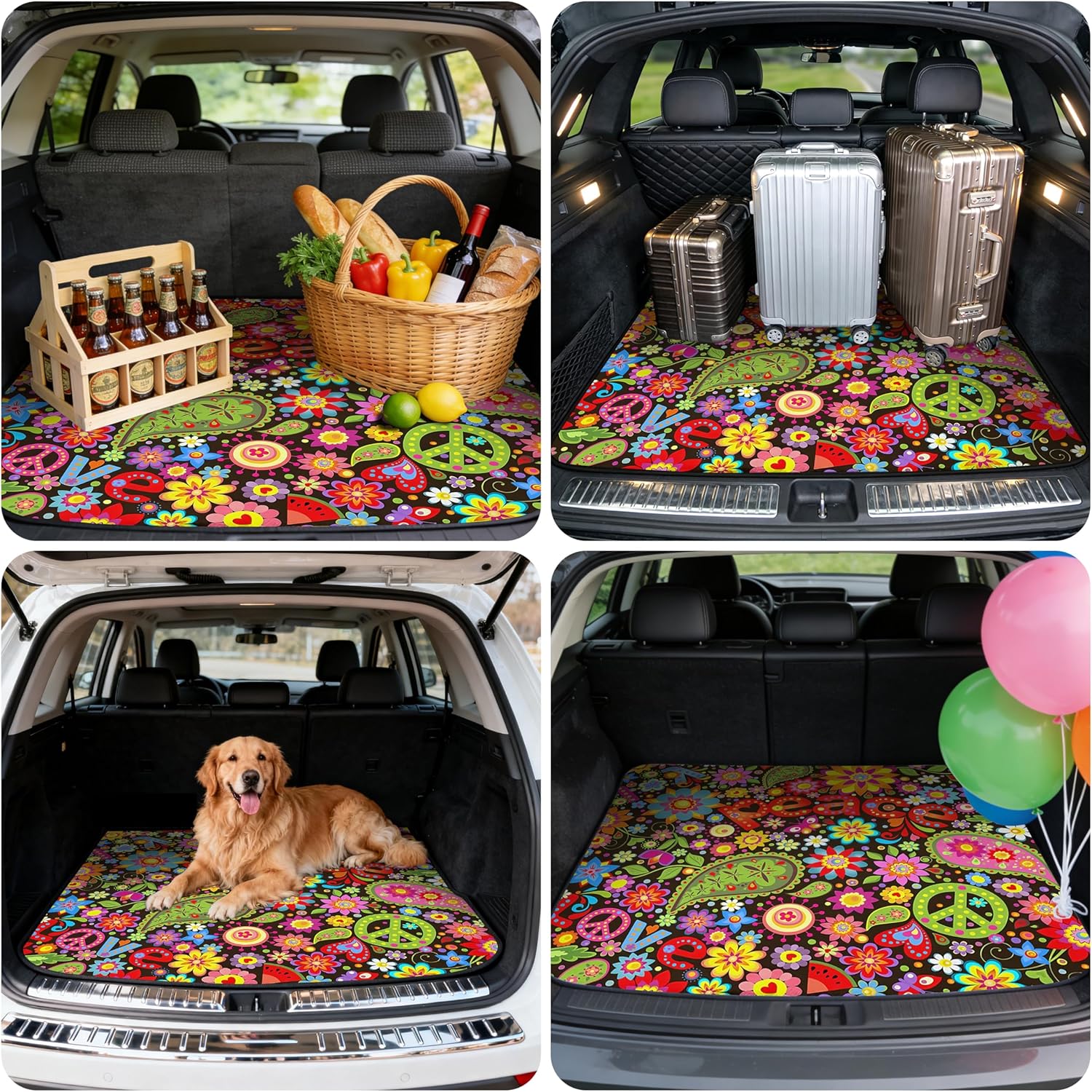 Car Trunk Mat - Universal Size 29" x 39", Floral Pattern Cargo Liner, Car Accessory for SUVs/Sedan/Wagons, Durable Protective Mat, Trunk Liner for Families/Travel Enthusiasts (Flowers-2)