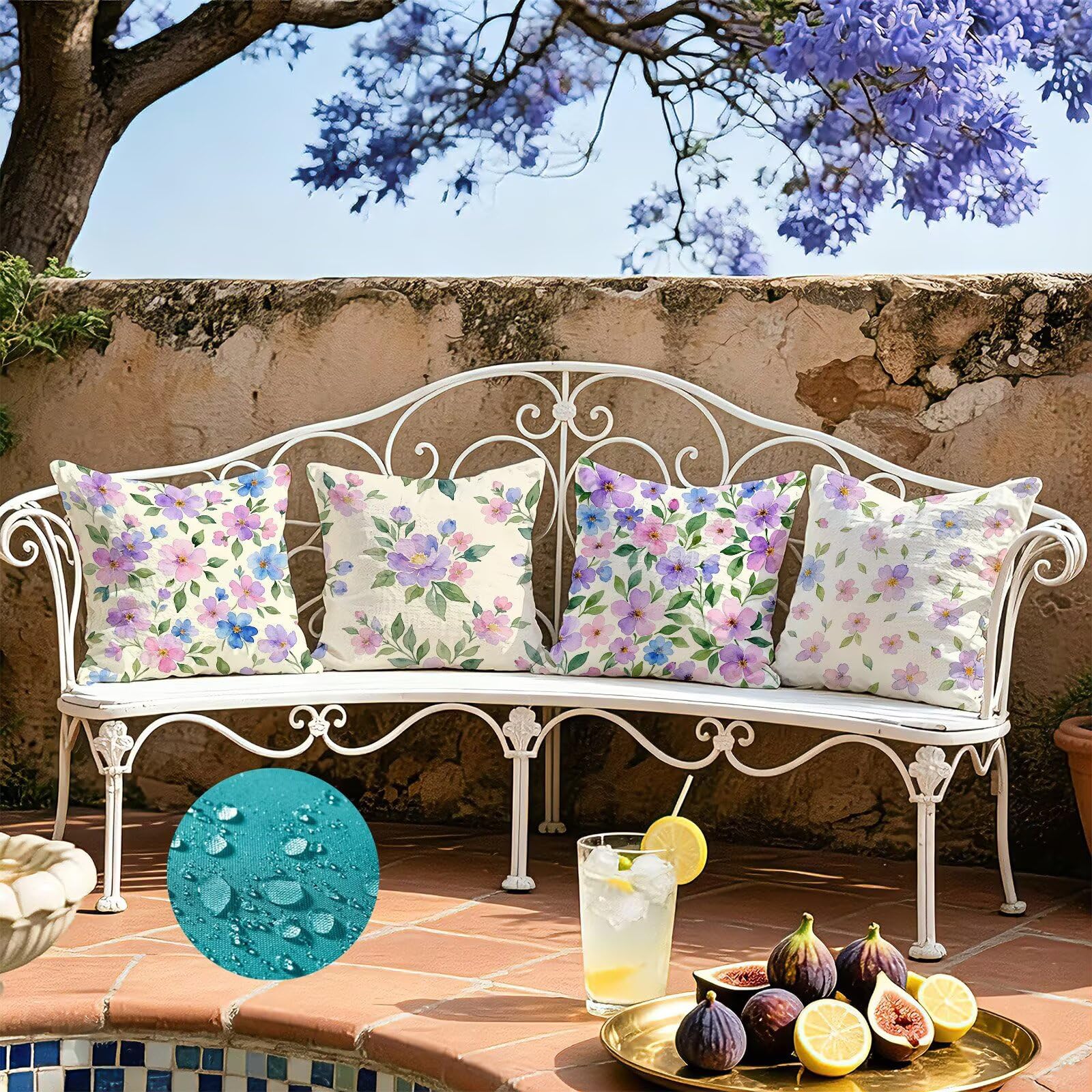 Viola Federe Cuscini Divano 65x65cm, Cuscini da Esterno Set de 4, Cod-100 | Velour Copricuscini Decorativi Letto Arredo, per Letto, Soggiorno, Giardino, Esterno, Casa Decorazione Set di 4 Fiore