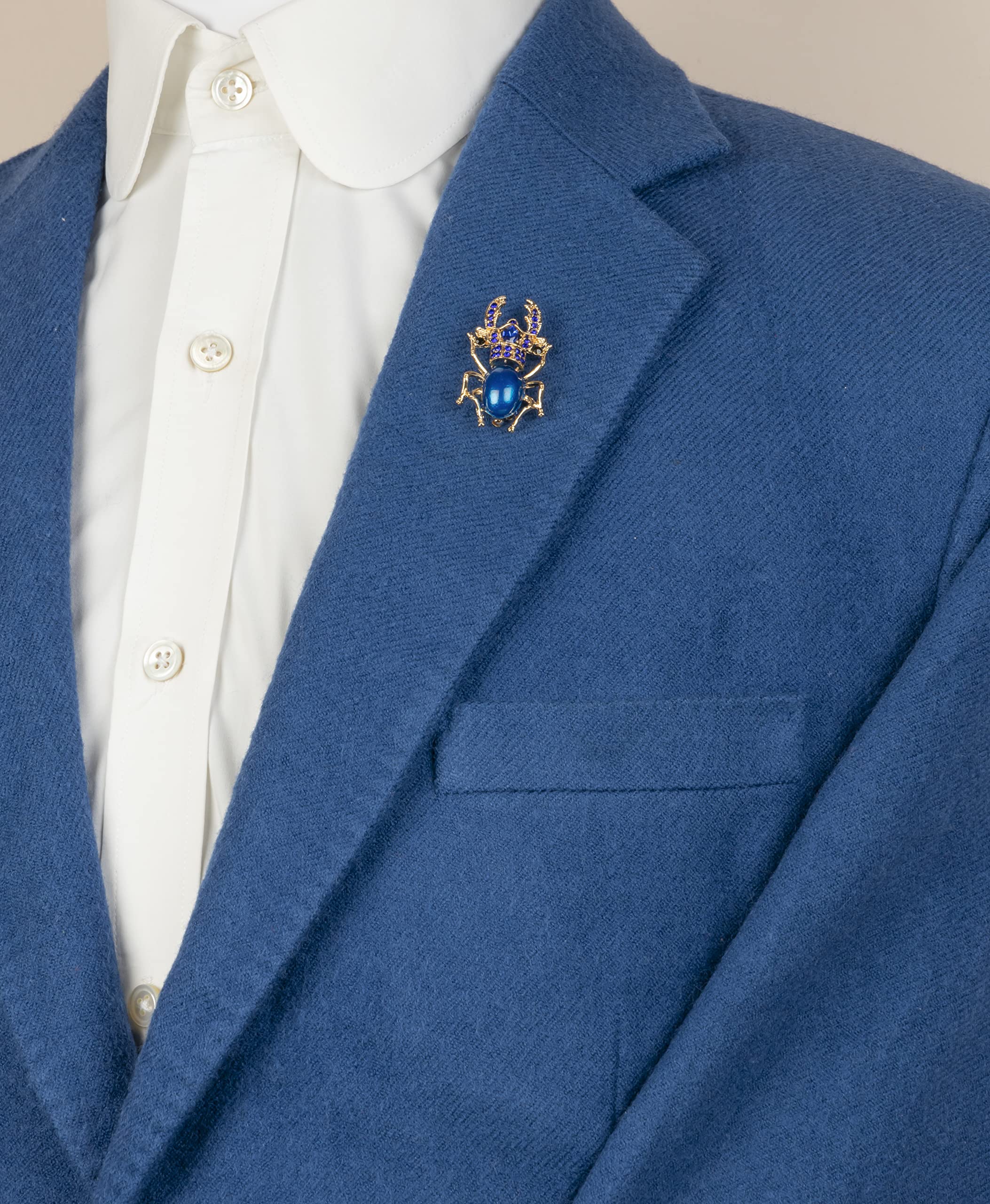 Brooch Lapel Pin for Men Blue And Gold Beetle With Stone Detailing Broochfor Suit Tuxedo of Shirts Tie Hat Scarf - Image 2