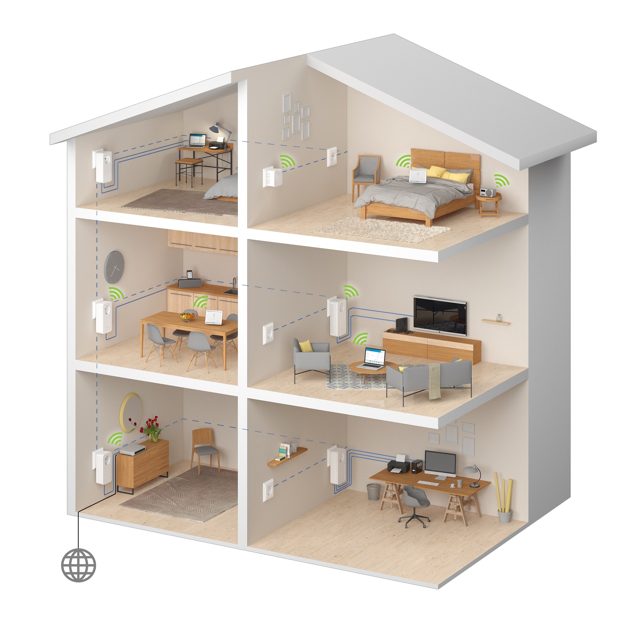 devolo 9291 dLAN 550 Duo+, Prise Réseau CPL (500 Mbit/s via CPL, 1x Adaptateur, 2x Ports Fast Ethernet, Prise Electrique Intégrée, Courant Porteur) - Module Complémentaire, Blanc, prise française