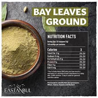Eastanbul Ground Bay Leaves Powder, Bay Leaf Powder, Natural, Vegan, 4.94oz