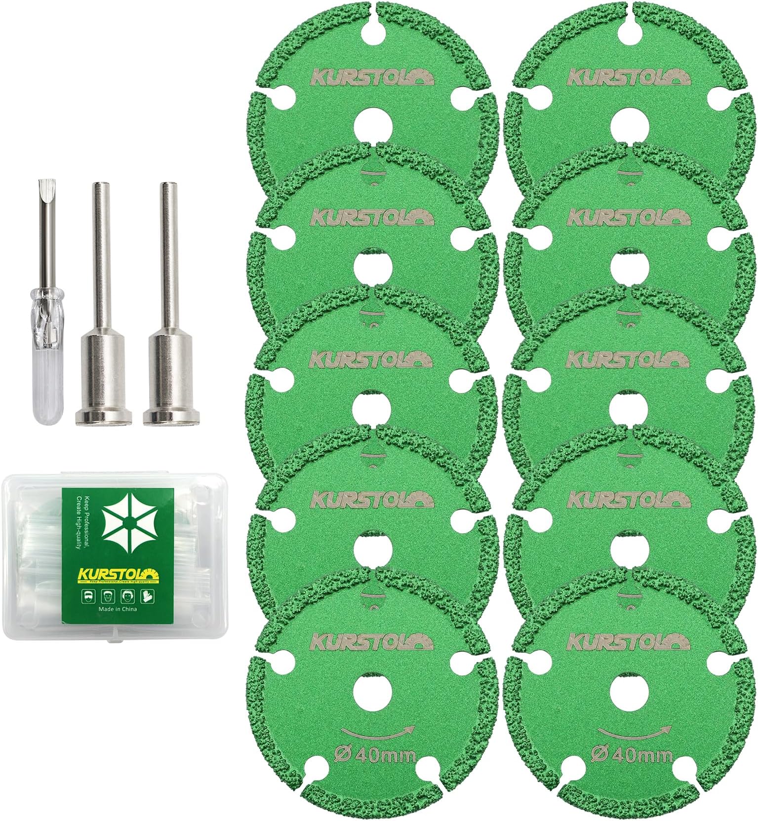 Diamond Rotary Tool Cut-Off Wheels - 10pcs 1-9/16 Inch(40mm) Metal Cutting disc for Rotary Tool Accessories with 2pcs 1/8” Mandrels for Metal, Iron Pipe, Iron Sheet, Bolts, Screws