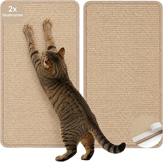Sisalmatte Katze 2er Set mit Klettverschluss, Kratzmatte für Katzen zur Montage an Wand, Möbel oder Schrank, Sisal Kratzpad als Kratzbaum Alternative & Möbelschutz
