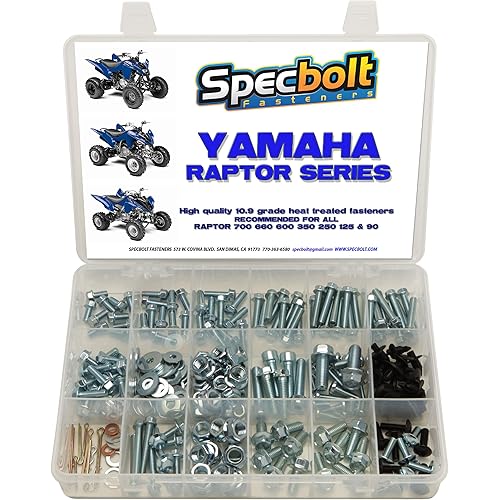 250pc Specbolt Yamaha Raptor 600 660 700 Bolt Kit for Maintenance & Restoration OEM Spec Fasteners ATV Quad Also Good for 80 90 125 250 350