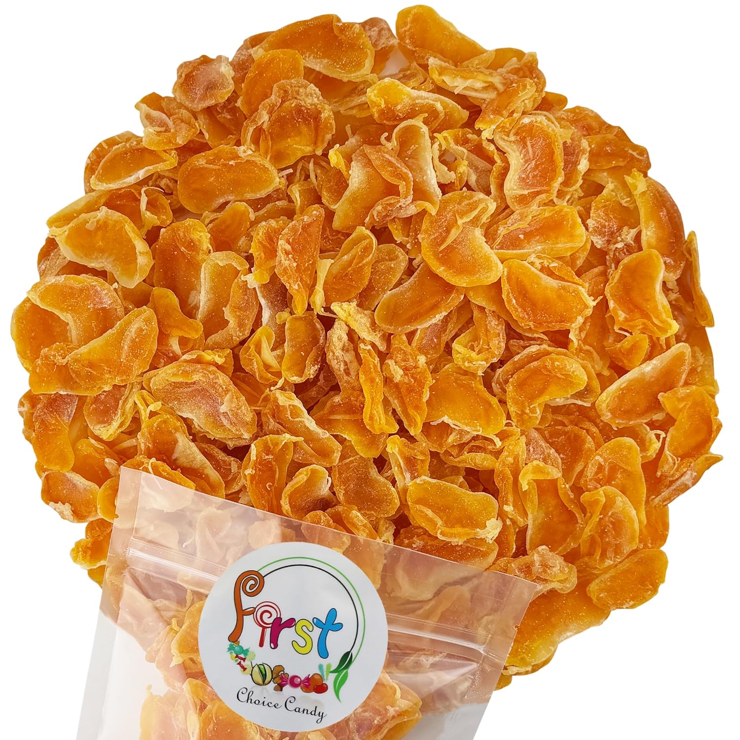 FirstChoiceCandy Dried Mandarin Orange Slices, Sweetened Soft Chewy Citrus Fruit Snack in Resealable Bag (2 Pound)