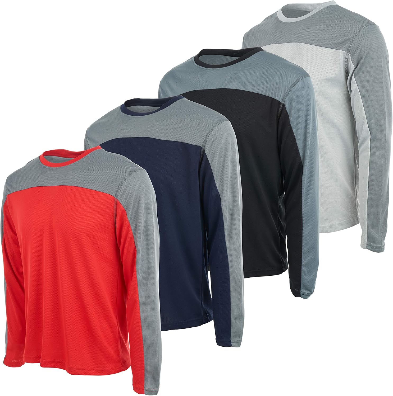 DARESAY 4 Pack Men’s Long Sleeve Dry Fit Athletic Tee – Quick-Dry Running & Gym Performance Shirts, Breatheable Mesh Tees.