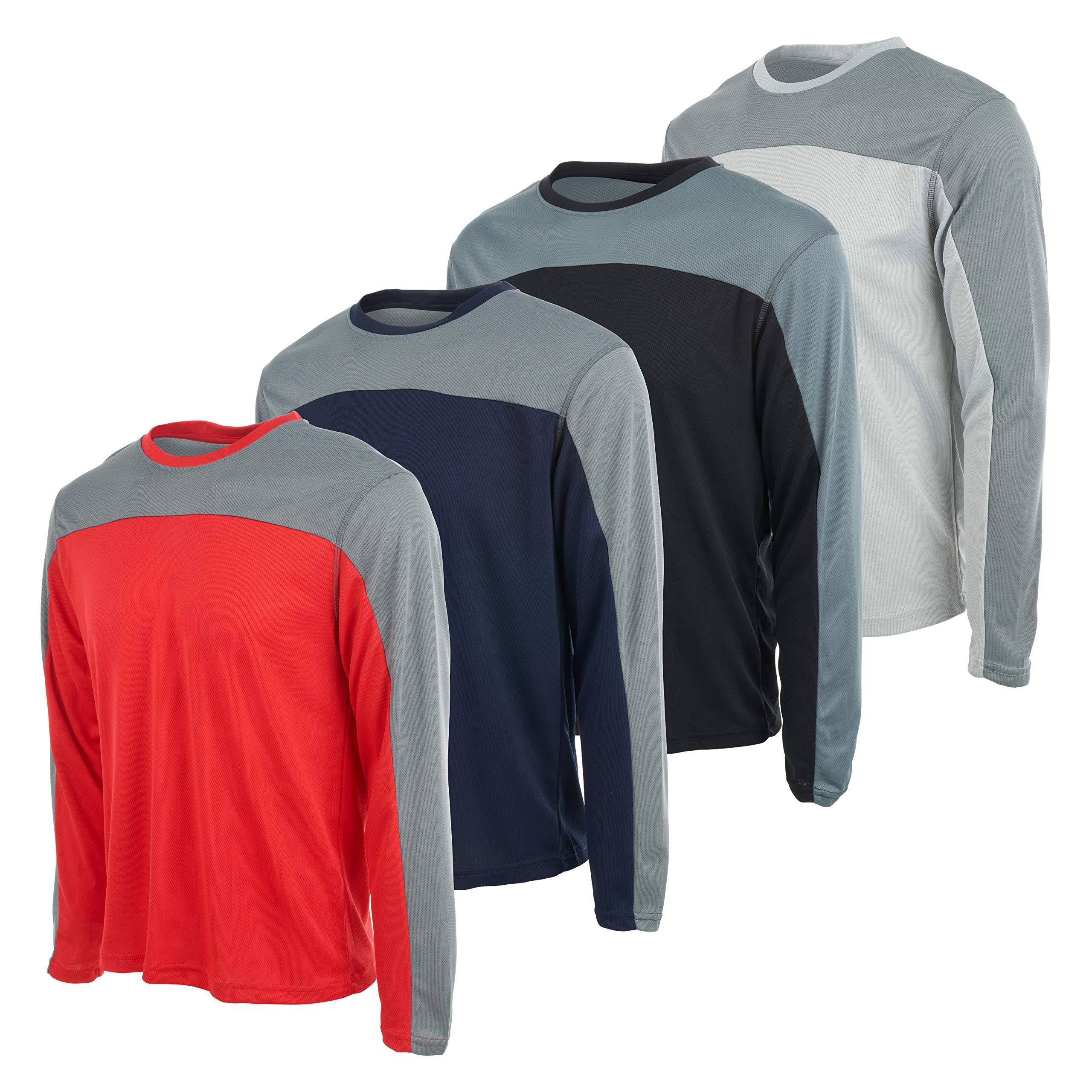 DARESAYLong Sleeve Tee Shirts for Men- Athletic Dry Fit Cooling Long Sleeve Shirts for Men with UV Ray Protection, 4-Pack.
