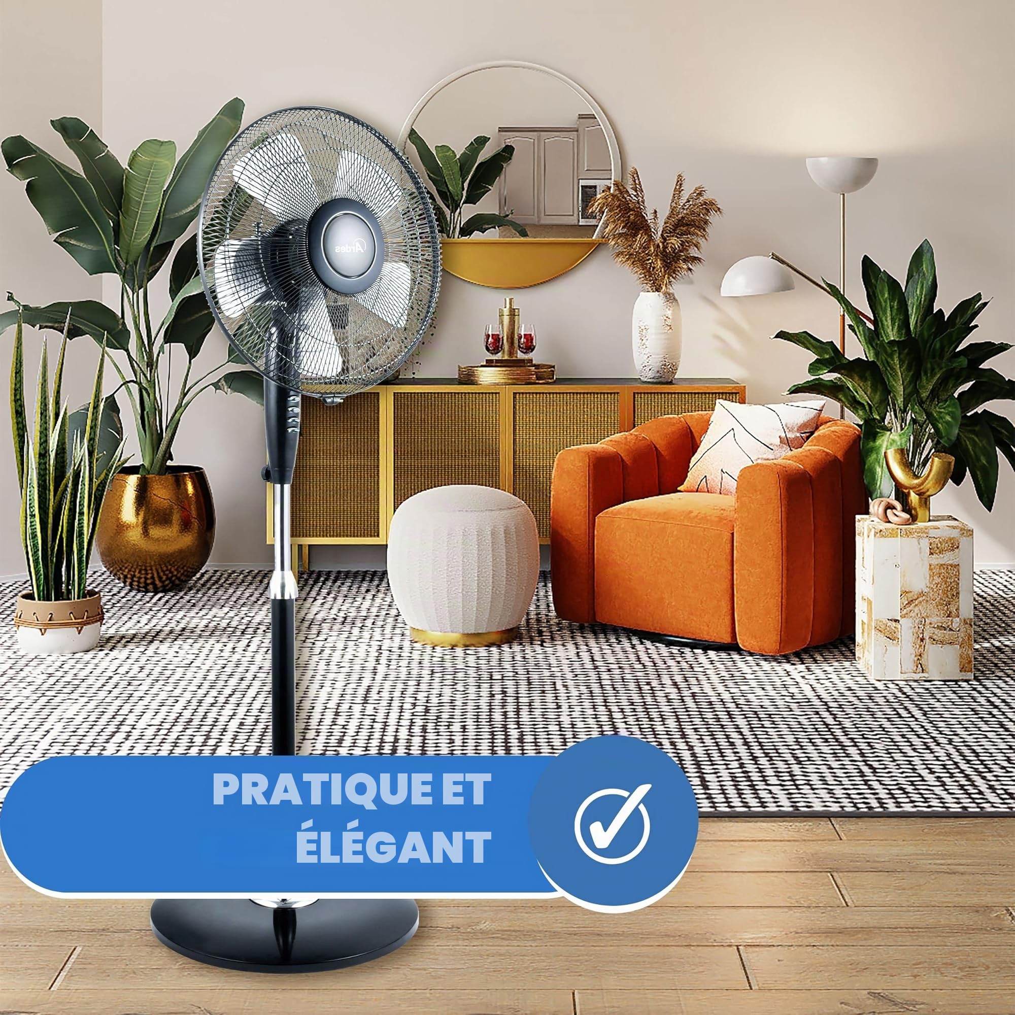 ARDES - AR5S41PB Ventilateur sur pied Puissant et silencieux, 5 pales 40 cm, Oscillant avec hauteur et inclinaison réglables Ventilateur sur pied Ardes 3 Vitesses
