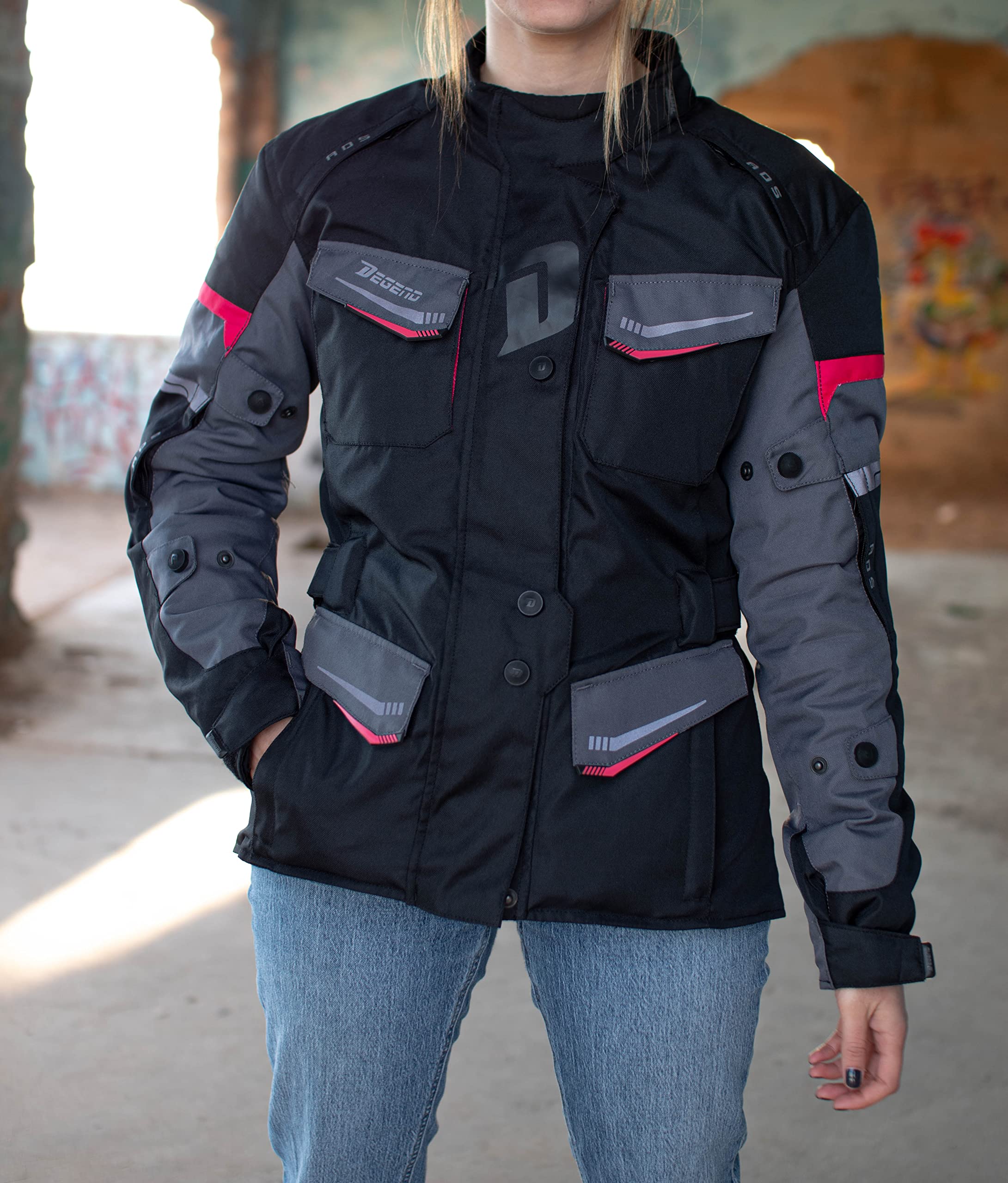 TRAVEL LADY | Motorradjacke Damen mit Protektoren [ Schulter & Ellbogen ] Motorrad Trail Jacke + Herausnehmbares Winterfutter - Homologiert