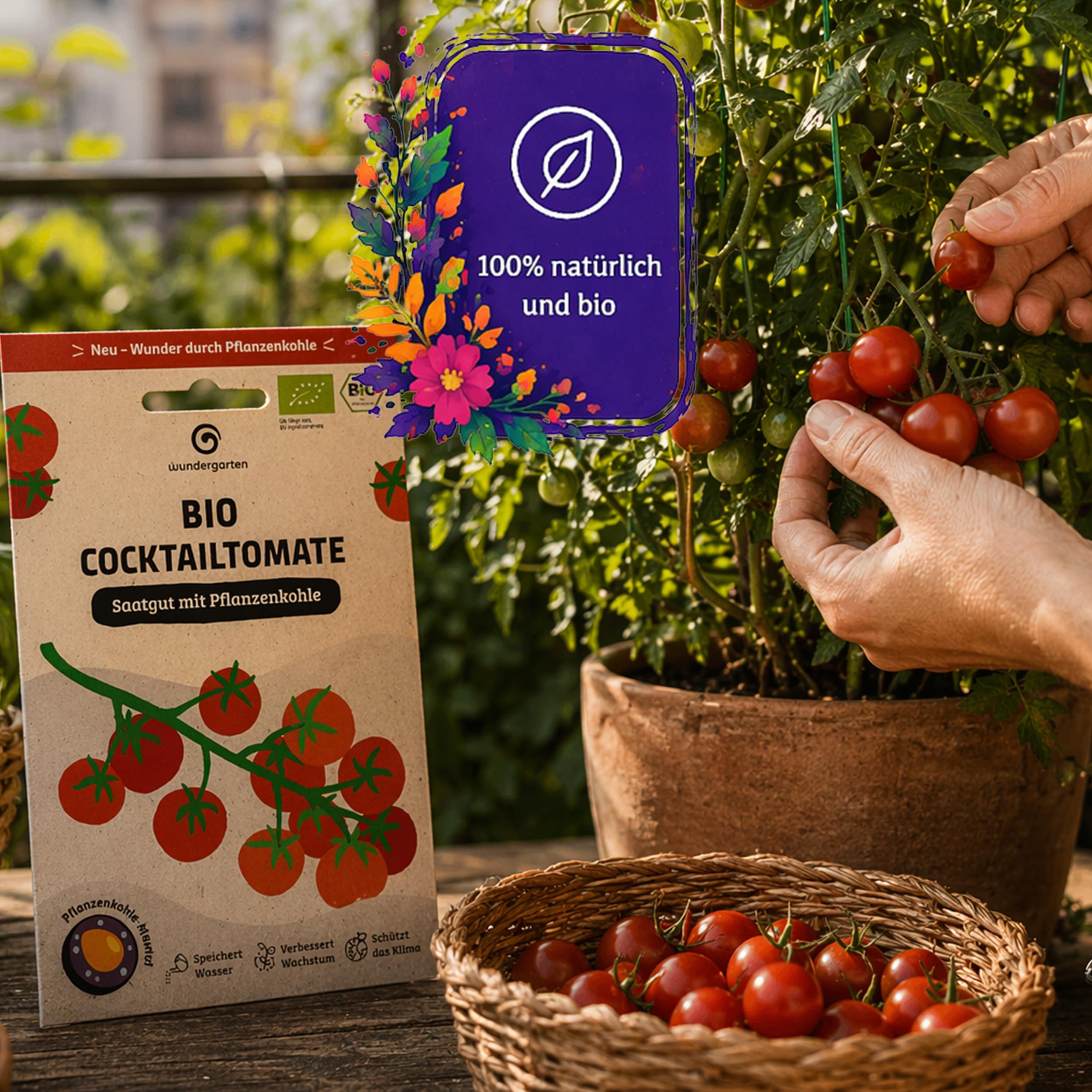 20x Bio Cocktailtomaten Saatgut Zuckertraube – Wundergarten – Mit Pflanzenkohle-Mantel – Hohe Keimrate & süße Snack-Tomaten – Gemüsesamen für Balkon, Garten & Gewächshaus