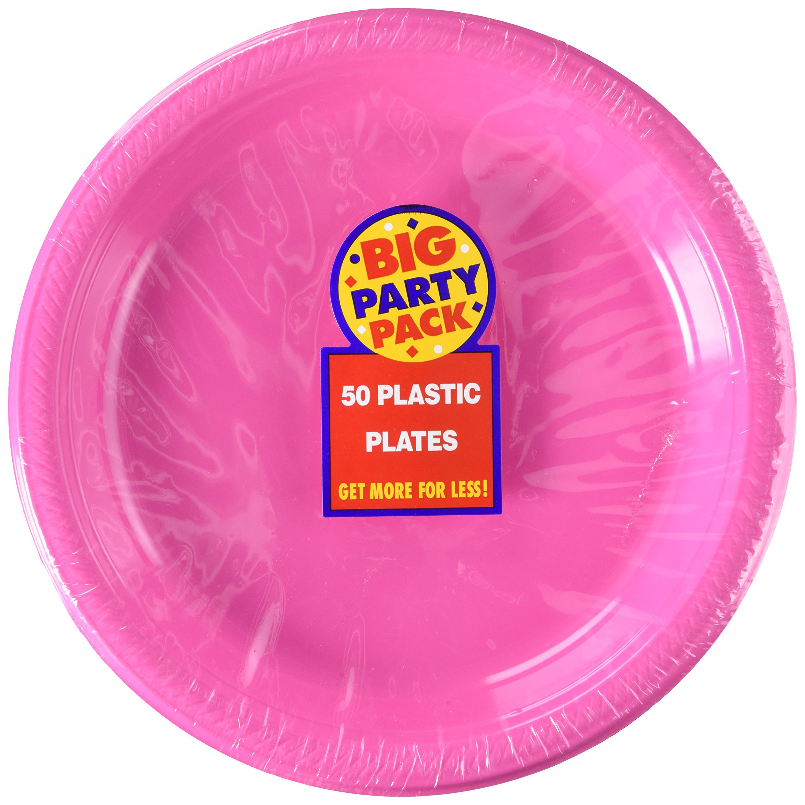 Bright Pink Round Disposable Plastic Plates - 10.25" (Pack Of 50) - Sturdy Dinnerware For Parties, Events & Everyday Use