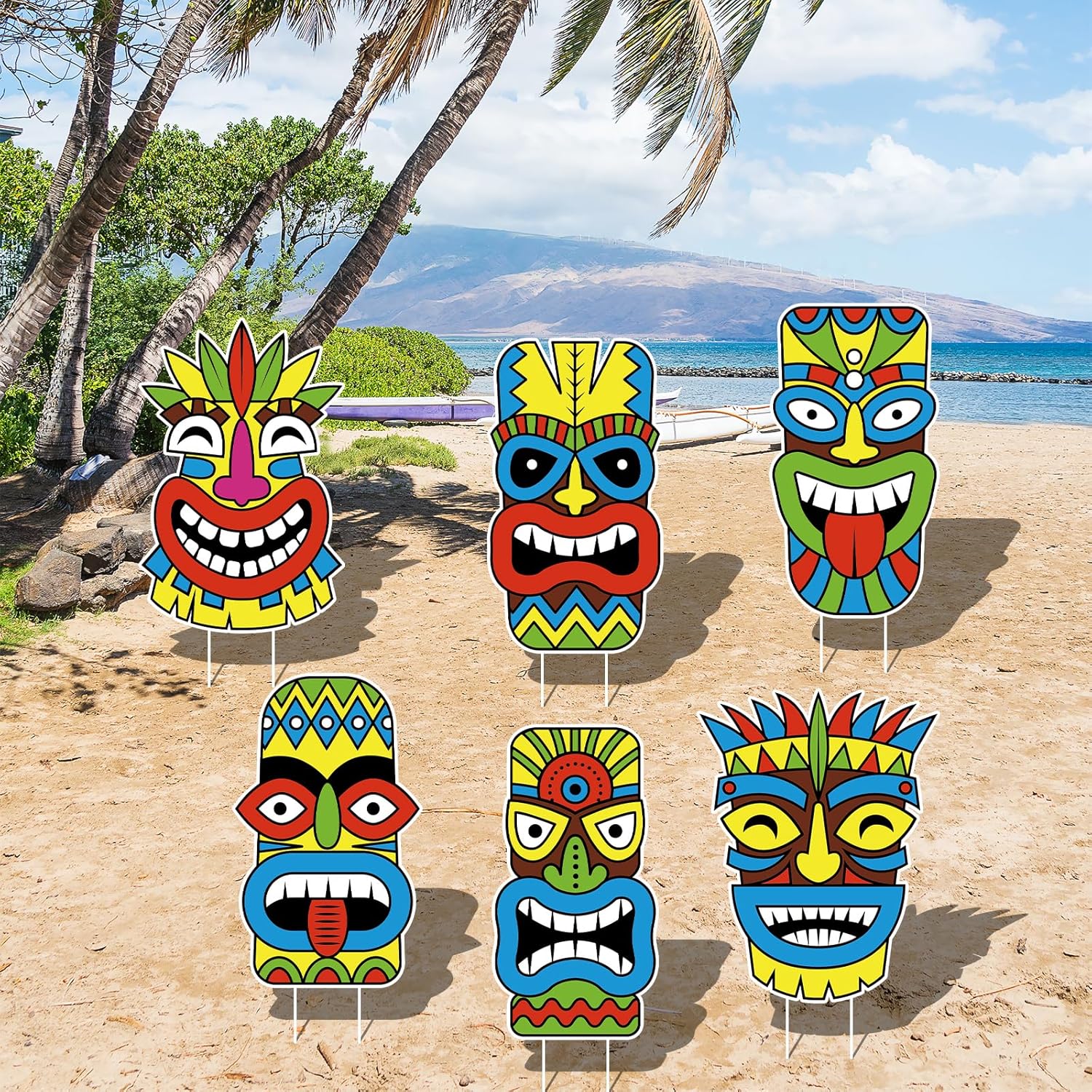 Large Summer Yard Signs 7 Pcs with Stakes Outdoor Lawn Beach Sand Decorations Balls Pineapple Coconut Tropical Hello Summer Party Decorations for Indoor Outdoor Lawn, Garden, Party Decorations