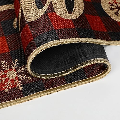 Miniatura 5 de Juego de 2 alfombras de cocina de Navidad, a cuadros, impermeables, antideslizantes, tapetes de cocina para invierno y Navidad, parte trasera de