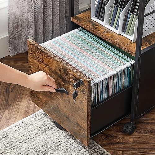 Miniatura 7 de VASAGLE Archivador de 1 cajón con cerradura, soporte de impresora, organizador de archivador de oficina, para documentos tamaño A4 y carta, marrón