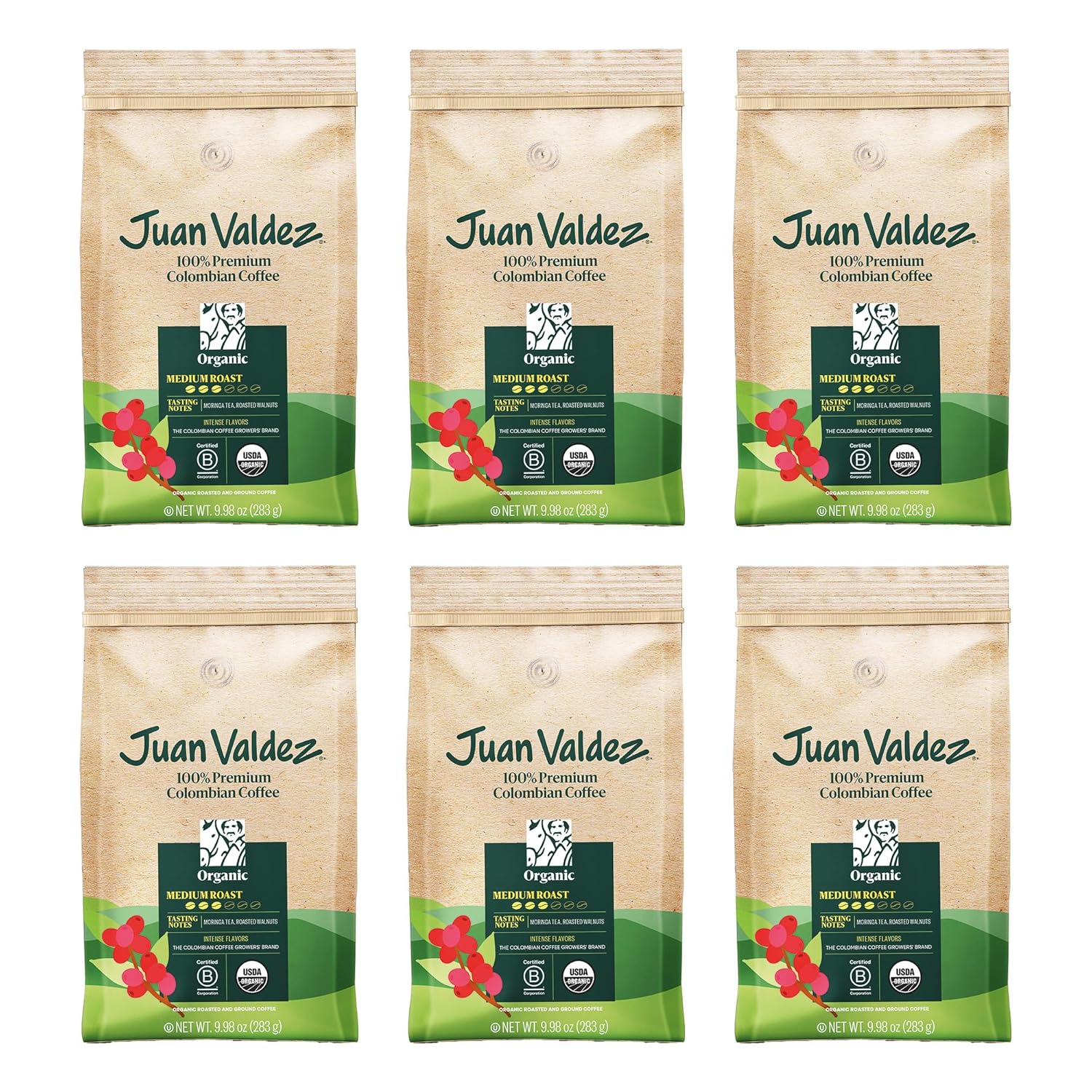 Juan Valdez Organic Ground Coffee, Balanced Roast 10 OZ - 100% Colombian Coffee USDA Organic Certified - 100% organic coffee free of chemicals in its cultivation process (Pack of 6)
