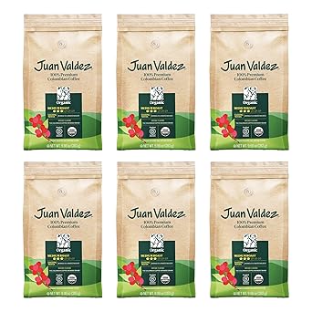 Juan Valdez Organic Ground Coffee, Balanced Roast 10 OZ - 100% Colombian Coffee USDA Organic Certified - 100% organic coffee free of chemicals in its cultivation process Pack of 6