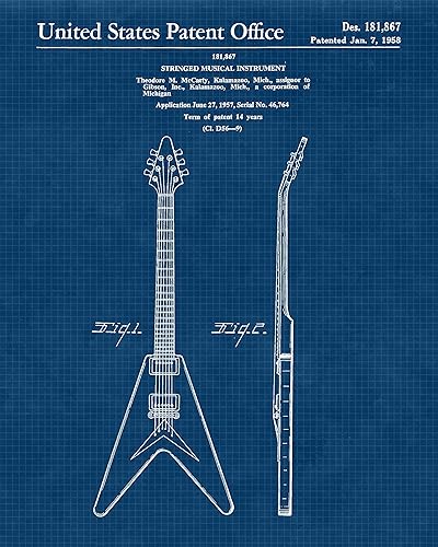 Miniatura 3 de Classic Strings Guitar Patent Prints, 4 (8x10) Unframed Photos, Wall Art Decor Gift for Home Gibson Office Studio Sound Workshop Garage School