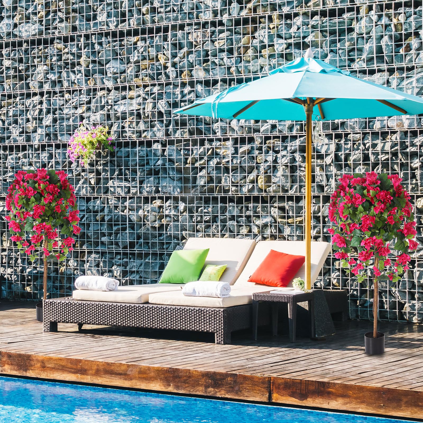 Giegxin Lot de 2 bougainvilliers artificiels de 1,8 m avec fleurs dans un pot en plastique - Grand arbre à fleurs artificielles pour extérieur, intérieur, décoration de bureau