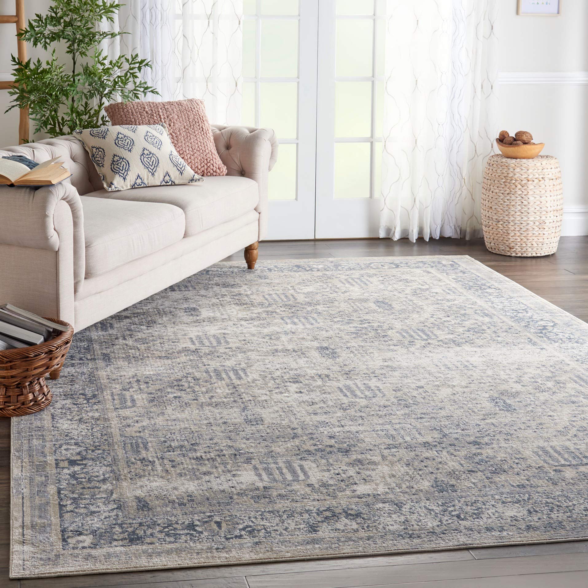 kathy ireland Home Malta Vintage Ivory/Blue 7'10" x 10'10" Area Rug, Easy Cleaning, Non Shedding, Bed, Living, Dining Room, Kitchen (8x11)OEKO-TEX STANDARD 100