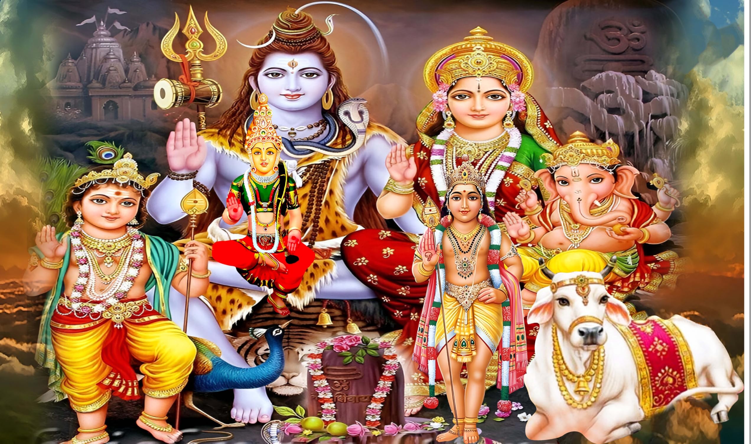 Backdropon Lord Shiv Parivar Design Backdrop Cloth for Pooja Decoration Traditional/Background Curtain for Festival Fabric Size 5Feet Height and 8Feet Width(5 * 8)-picture-16