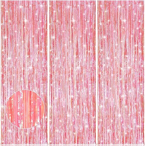 ACCEVO Paquete de 3 serpentinas de fiesta rosa neón de 3.2 x 8.2 pies, cortinas de flecos de papel de aluminio metálico, serpentinas de oropel, ACCEVO Paquete de 3 serpentinas de fiesta rosa neón de 3.2 x 8.2 pies, cortinas de flecos de papel de aluminio metálico, serpentinas de oropel,