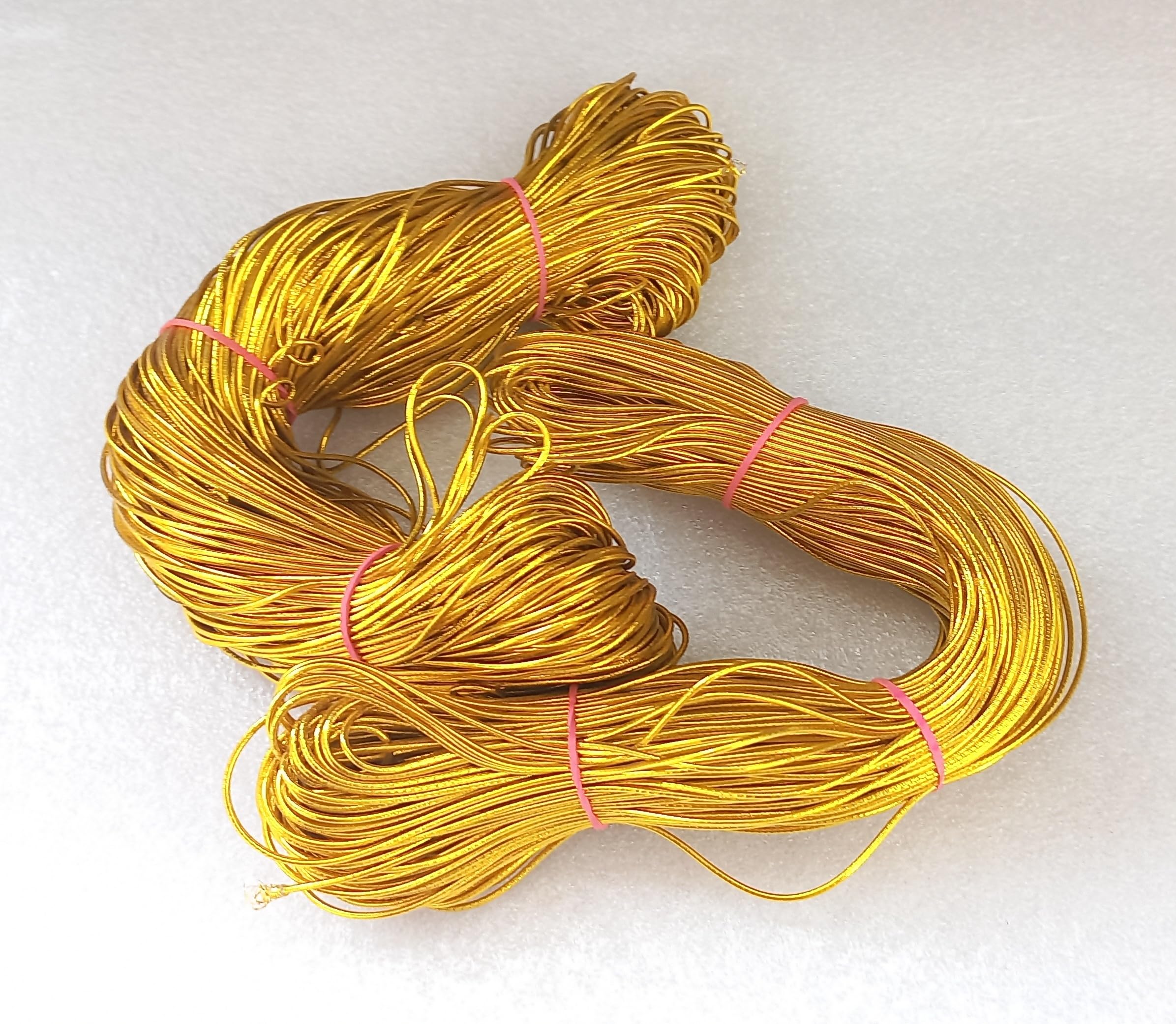 OMX, 1mm Metallic Round Eco-Friendly Stretch Elastic Cord Bands Rope Jewelry Bracelets Strings for Garment, Craft Making Gift Wrapping, 2 Rolls - 1 Roll Contain 65 Mtr, Total 130 Mtr (Shining Gold)-image-8