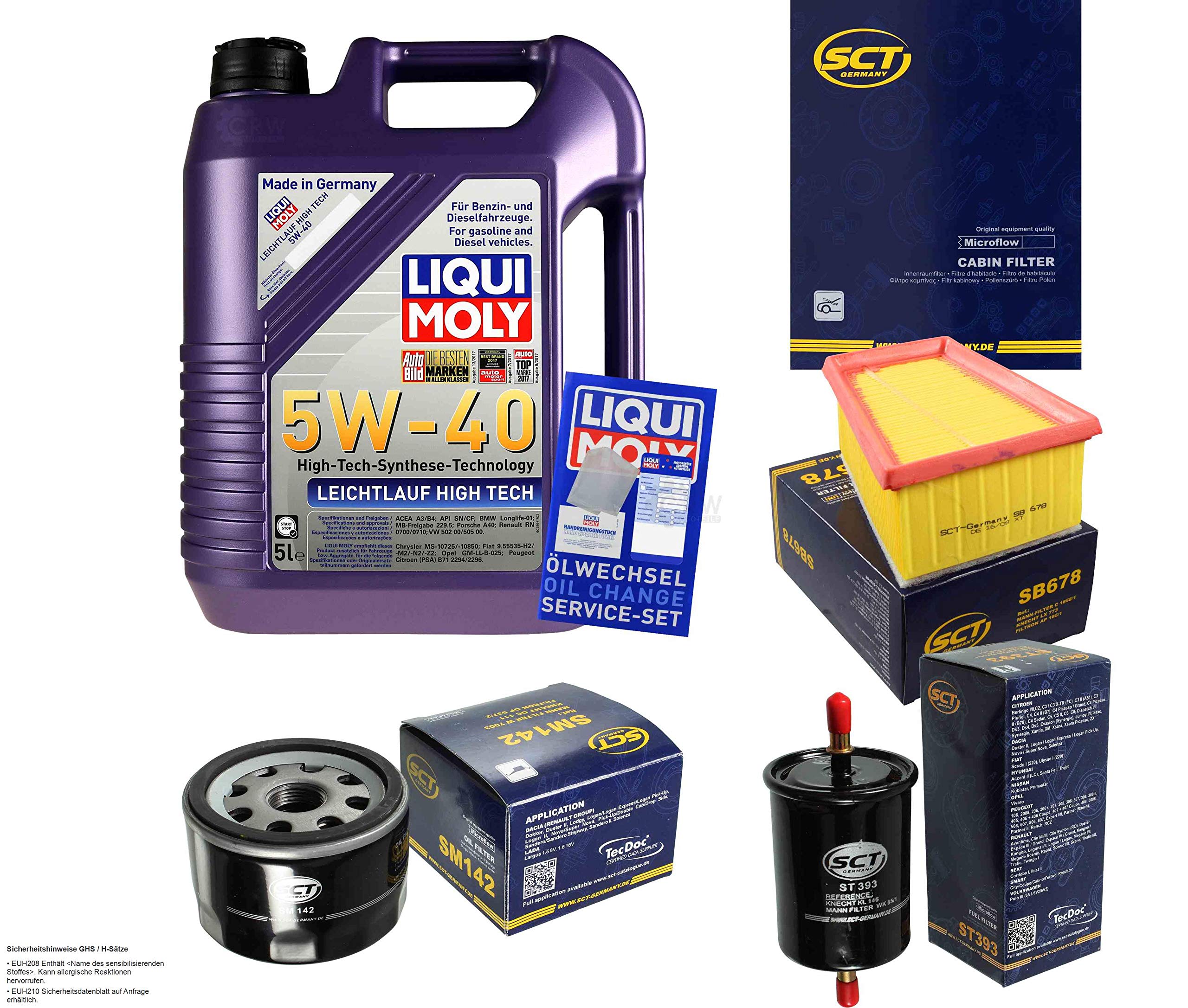 Set di filtri per l'ispezione da 5 litri di olio motore a scorrimento leggero High Tech 5W-40 SCT Germany filtro abitacolo filtro aria filtro olio filtro olio