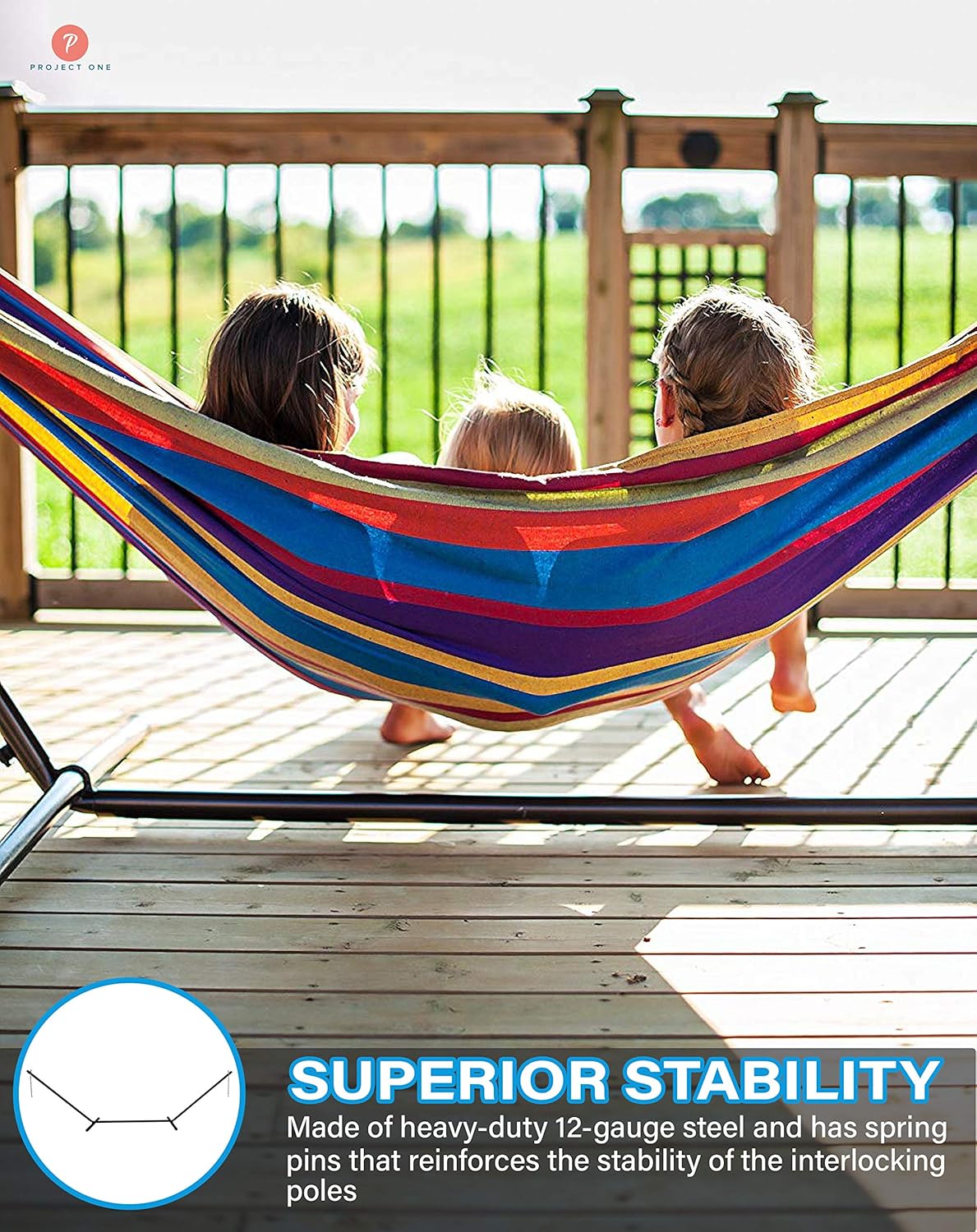 Project One Steel Hammock Stand, Weather-Resistant w/ Adjustable Hanging Hooks, Powder-Coated Finish, Heavy Duty 500 LBS Capacity with Heavy-Gauge Hanging Hooks : Patio, Lawn & Garden