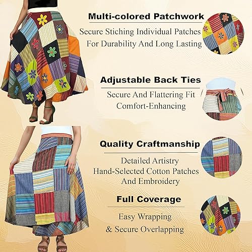 Miniatura 7 de Agan Traders Faldas largas bohemias de verano 2025 para mujer, estilo bohemio, con parches y cintura alta, para mujer