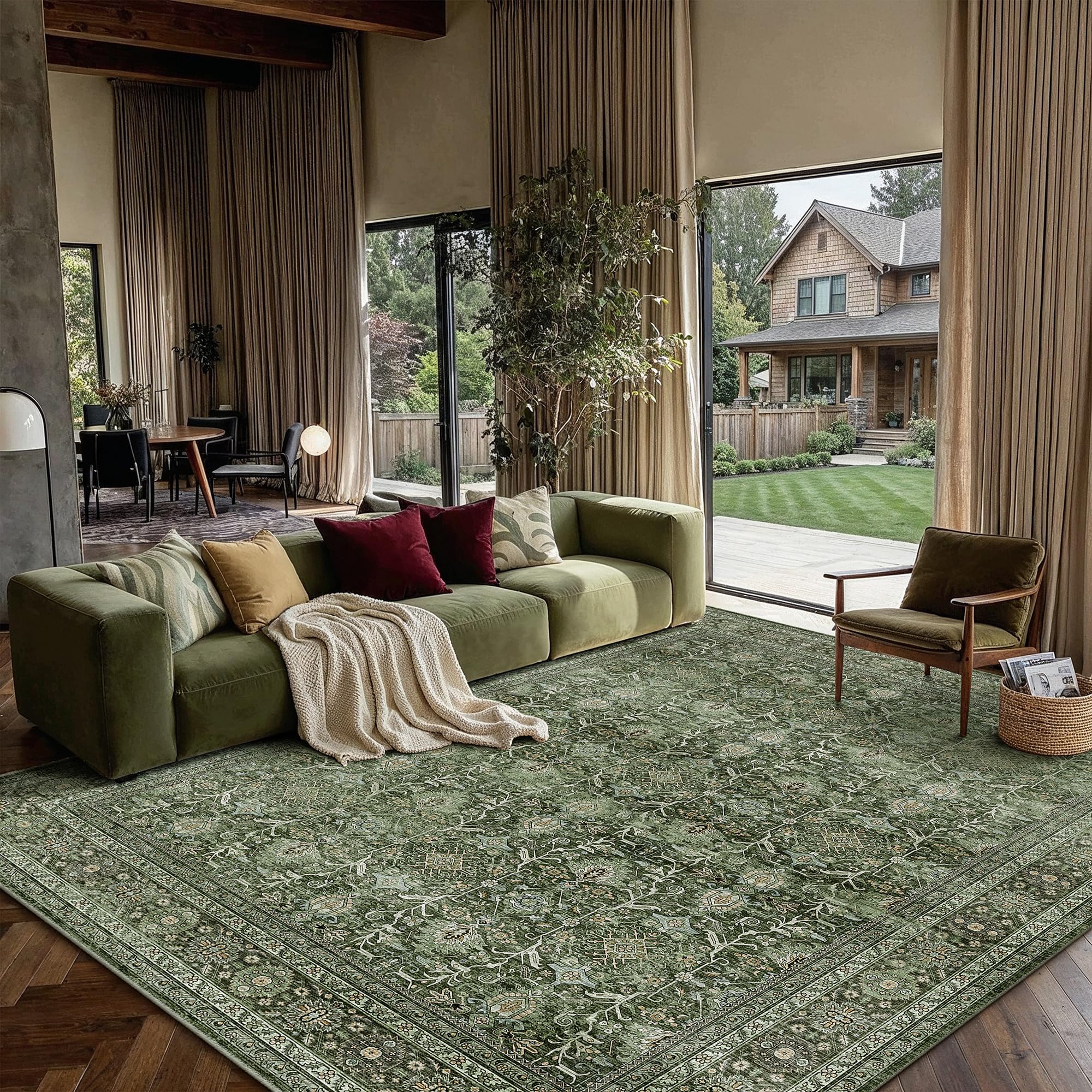 PureCozy Sage Green Area Rug 6x9 Vintage Traditional Accent