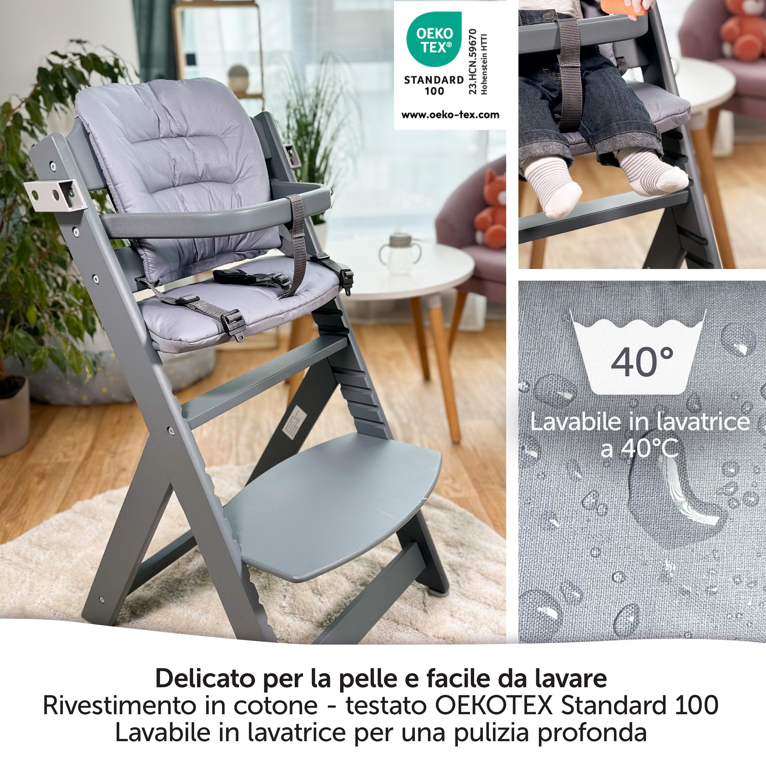 LaLoona Cuscino Seduta Seggiolone Pappa Per Safety 1st/Bebeconfort Timba - Cuscino Seggiolone Pappa Bimbo 2 Pezzi, OEKO-TEX Standard 100, Lavabile in Lavatrice - Grigio