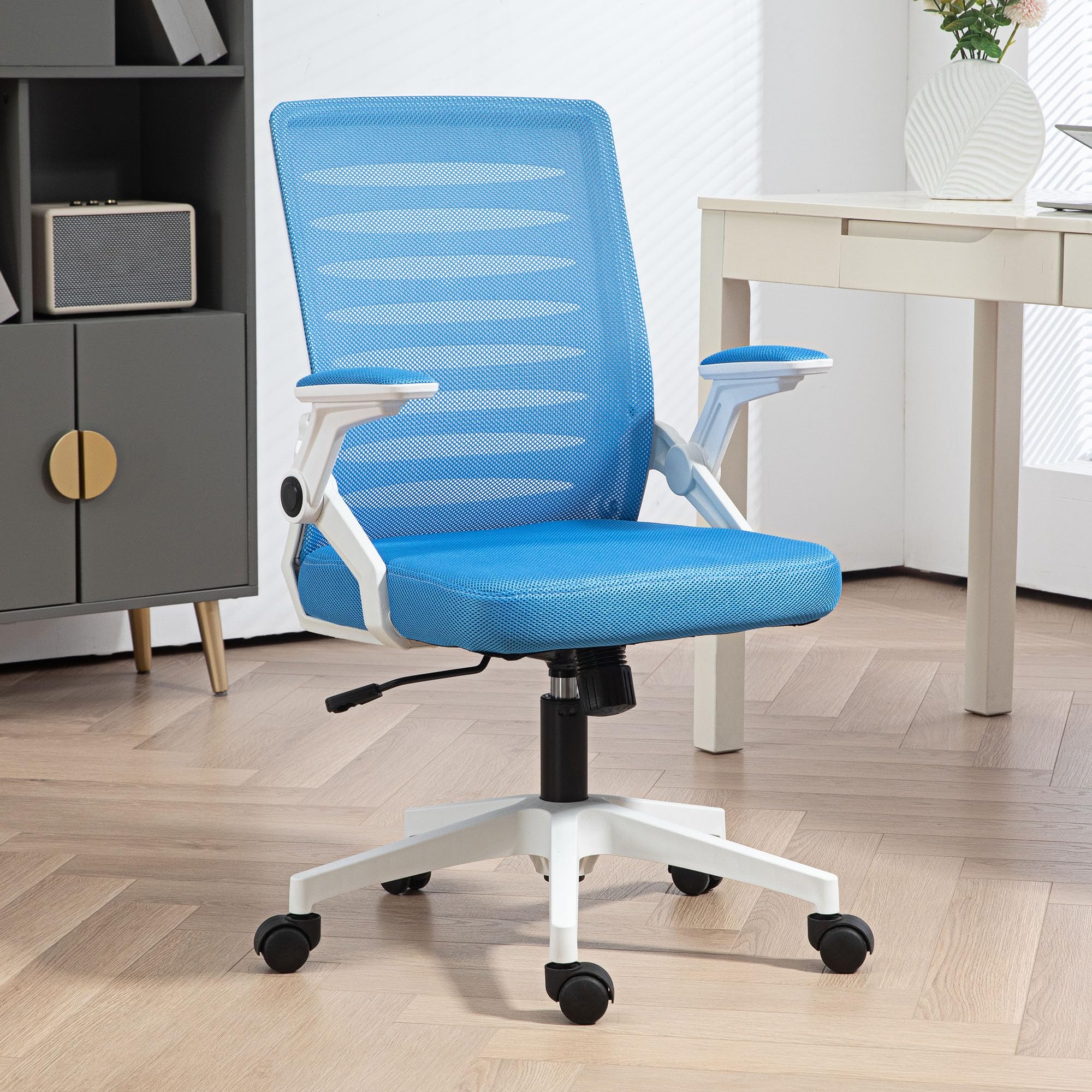 Vinsetto Sedia Ergonomica Ufficio Girevole 54x54x89-99 cm Bianca e Azzurra