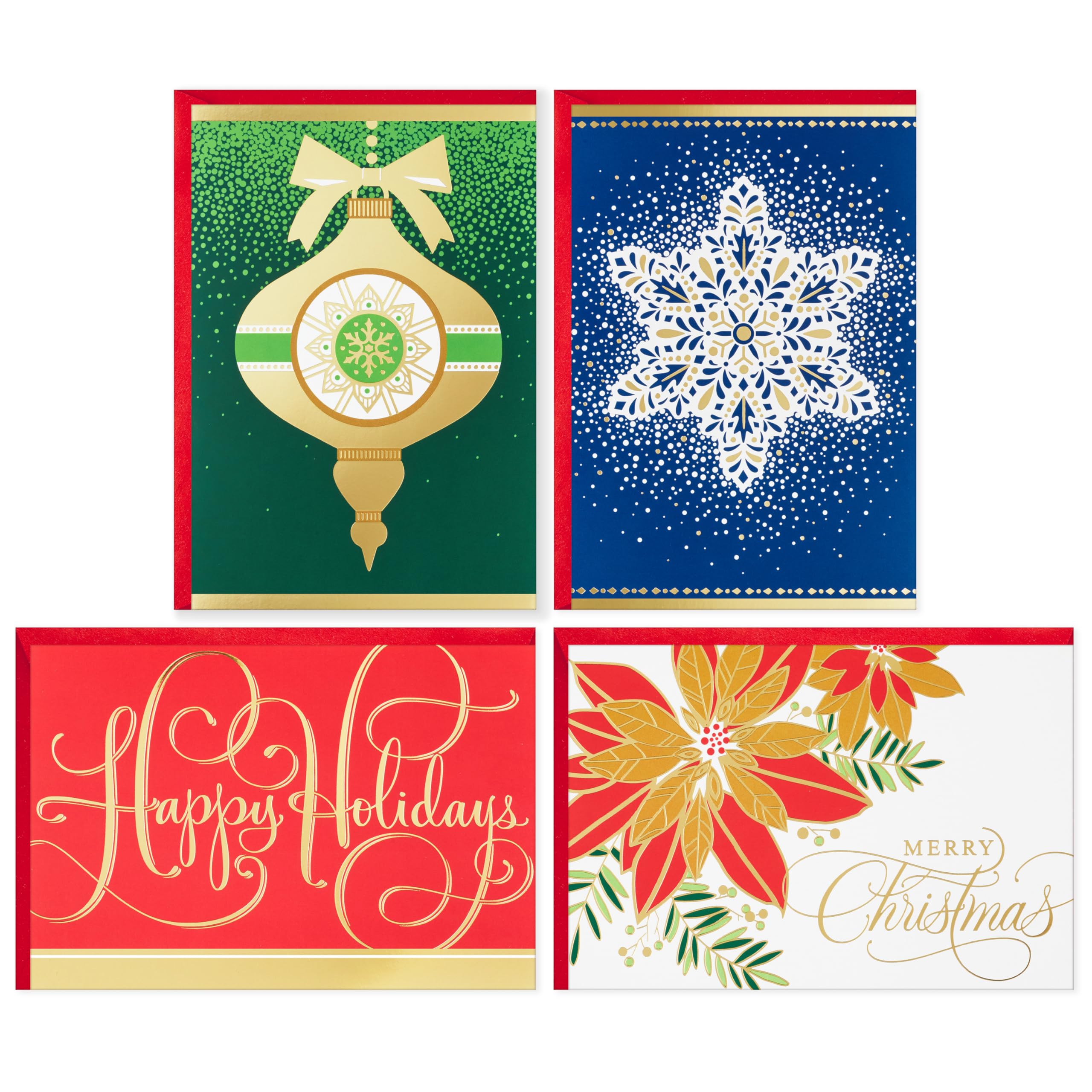 Hallmark Traditional Boxed Christmas Cards, Classic Icons (40 Cards and 40 Envelopes) Ornament, Snowflake, Poinsettia