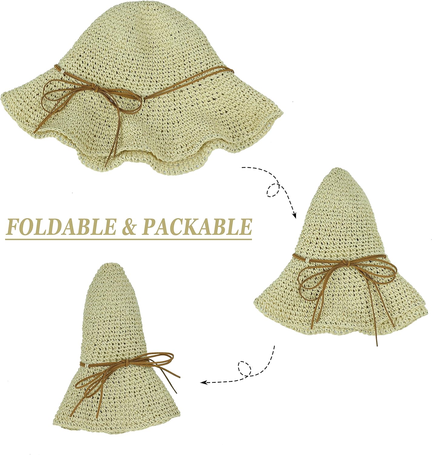 Women Sun Hat Wide Brim Floppy Beach Hat Breathable UV UPF 50+ Straw Hat Foldable Packable Summer Outdoor Cap - Image 3