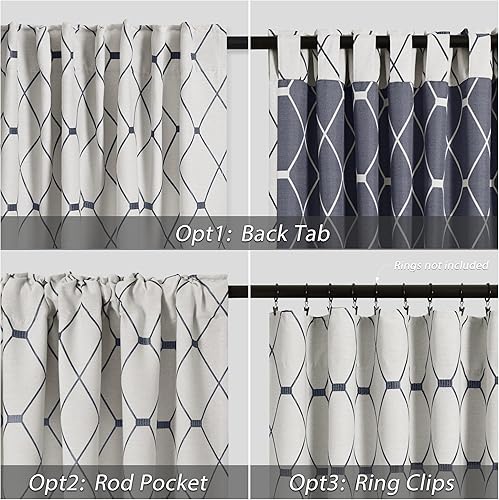 Miniatura 3 de Cortinas con patrón geométrico azul marino de 84 pulgadas de largo para sala de estar, pestaña trasera, gris neutro, crema y blanco, cortinas de