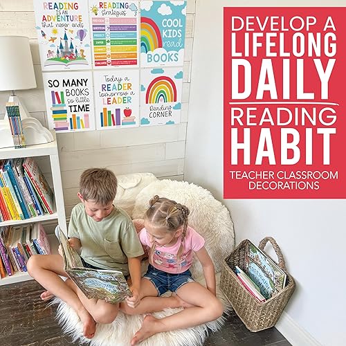 Miniatura 7 de Hadley Designs Pósteres de lectura motivacionales para aula primaria  6 estrategias de lectura para aula, decoración de biblioteca escolar de