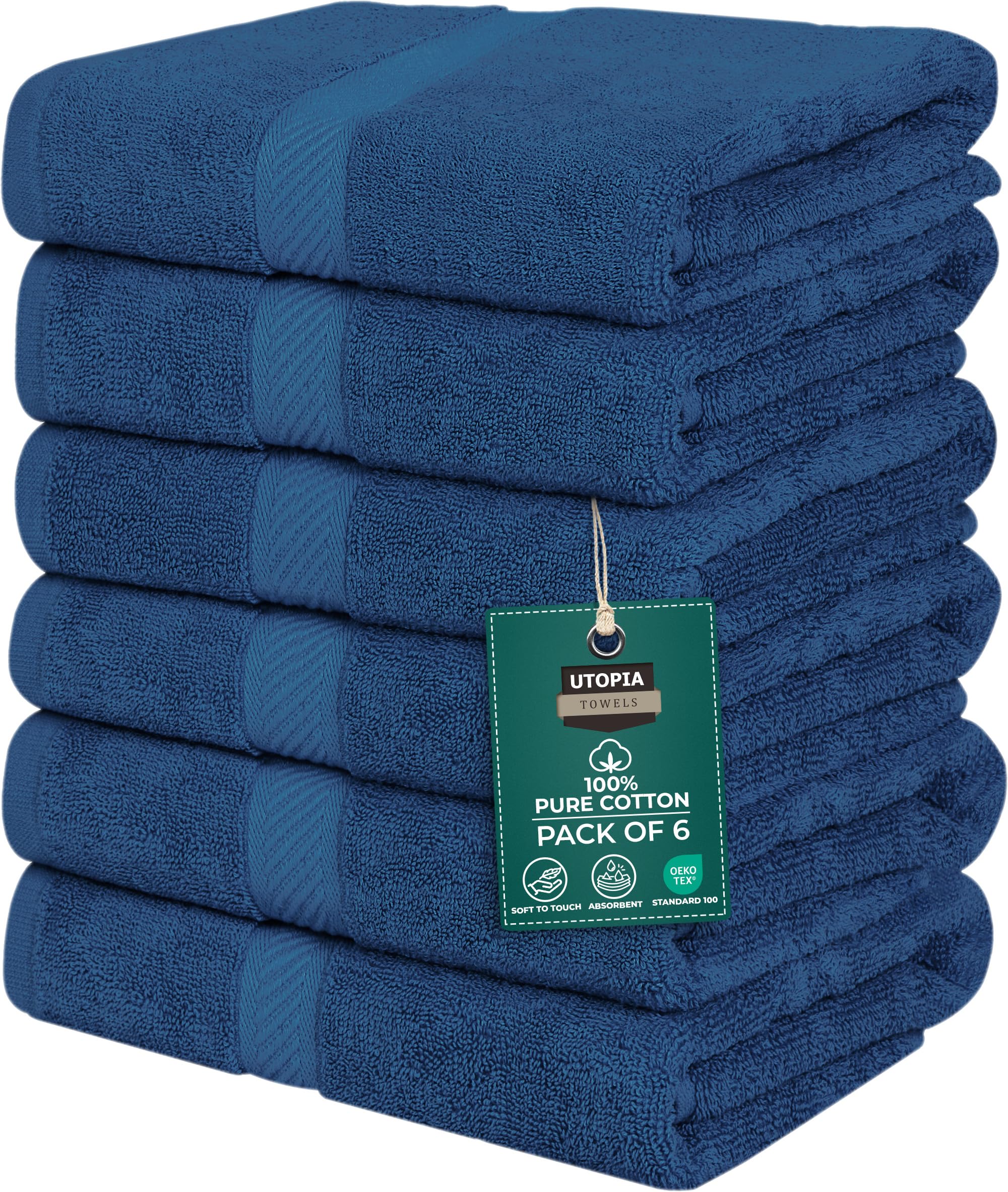 Utopia Towels - 6 Pack Bath Towel Set, 100% Ring Spun Cotton (60 x 120 CM) Medium Lightweight and Highly Absorbent Quick Drying Towels, Premium Towels for Hotel, Spa and Bathroom (Navy)