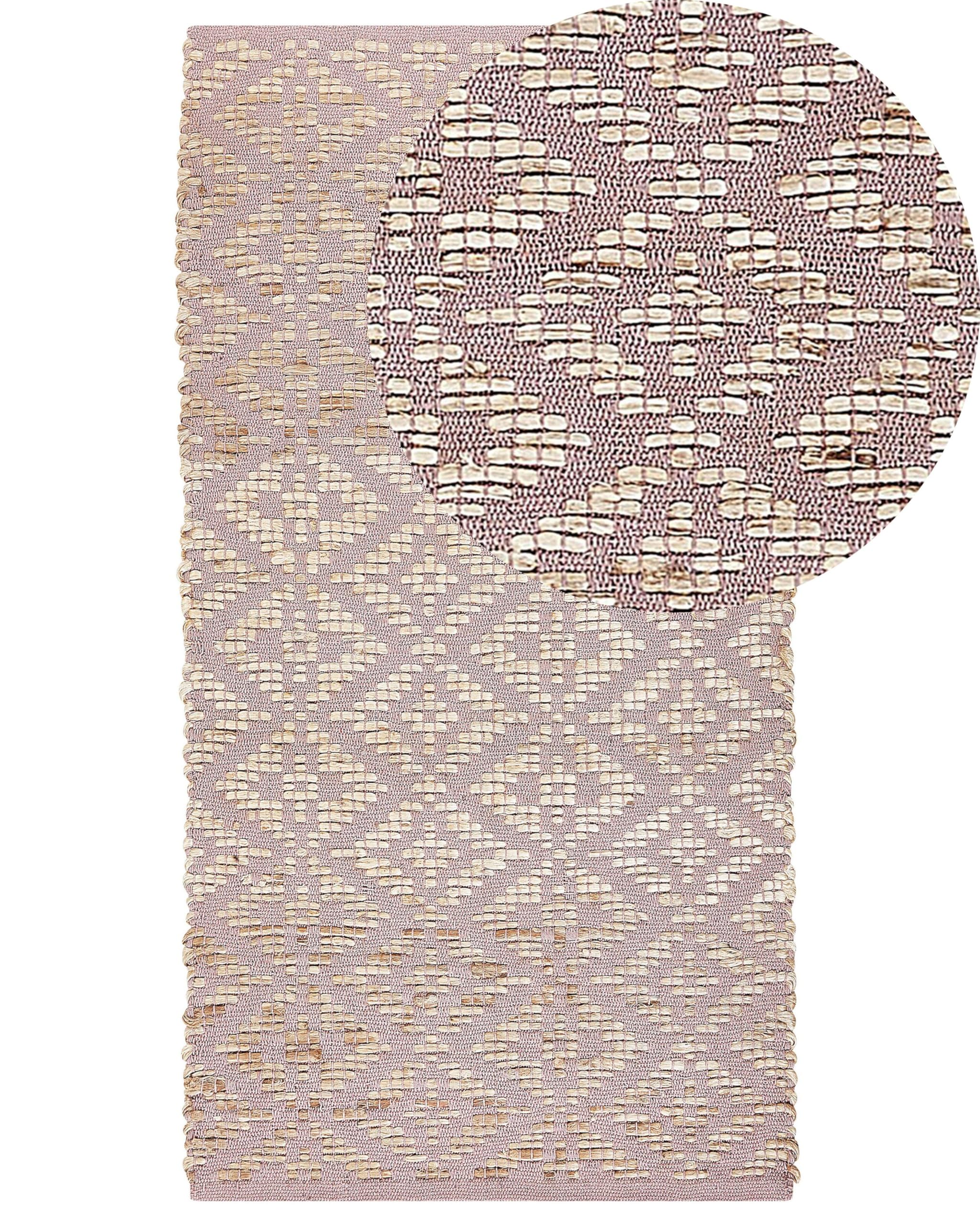 Alfombra de algodón Rosa Beige 80 x 150 cm Yute patrón geométrico Retro Gerze