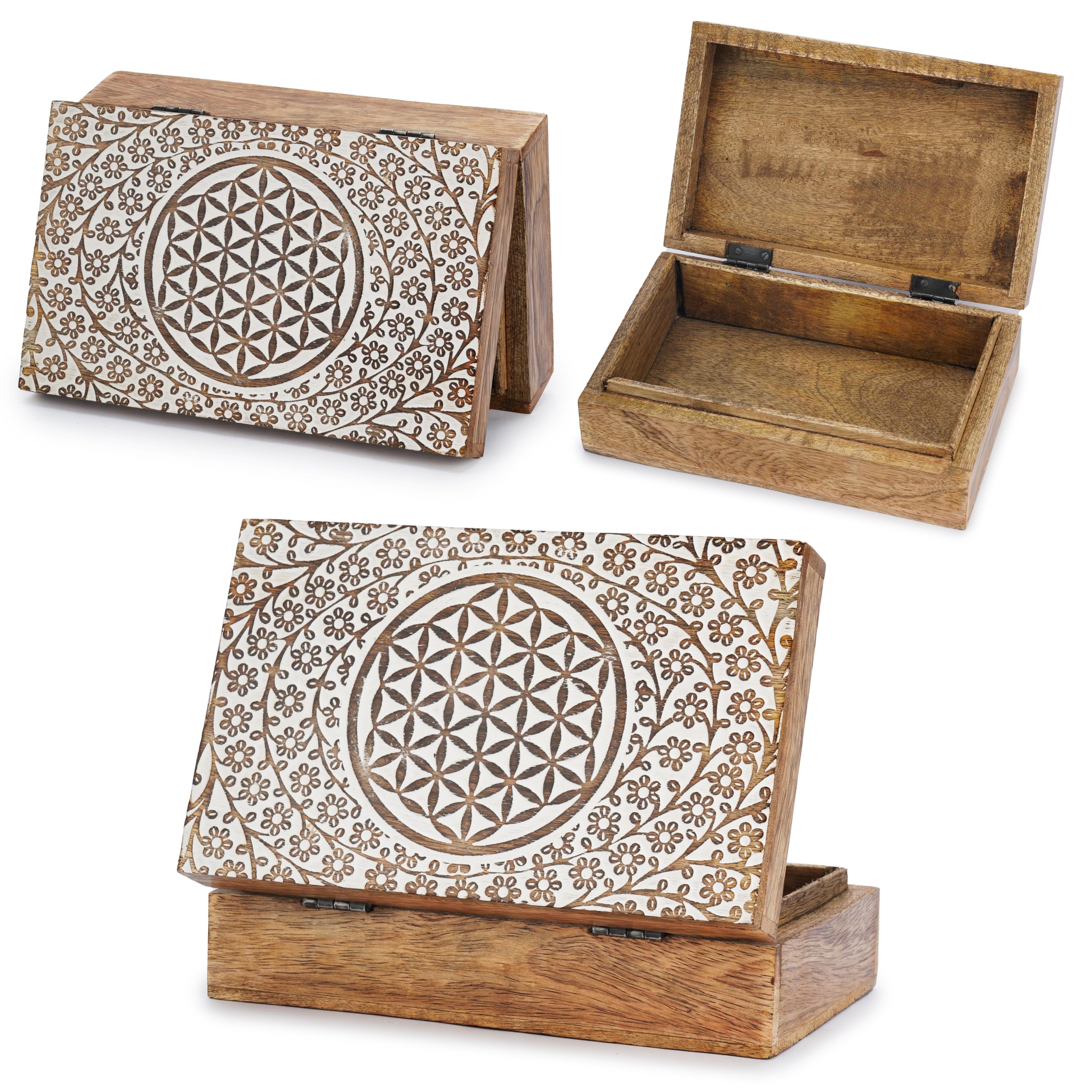 Ajuny White Brown Hand Carved Wooden Keepsake Box 8 X 5 Inch, Celtic Knot Design Trinket Storage Organiser, Decorative Jewellery Holder, Treasure Chest Gift Box For Home Decor