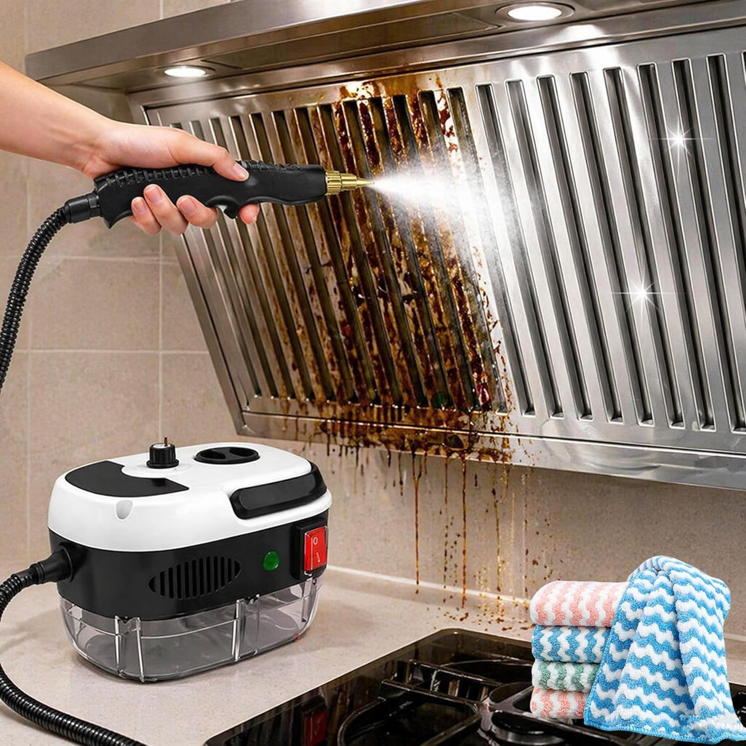 2500w Handheld High-Temperature Pressurized Steam Cleaner, 10 in 1 Steam Cleaner, 6-Level Adjustable Handle, 15s Fast Heating Plug-and-Play Steam Cleaner for Home,Car,Kitchen,More (Red)