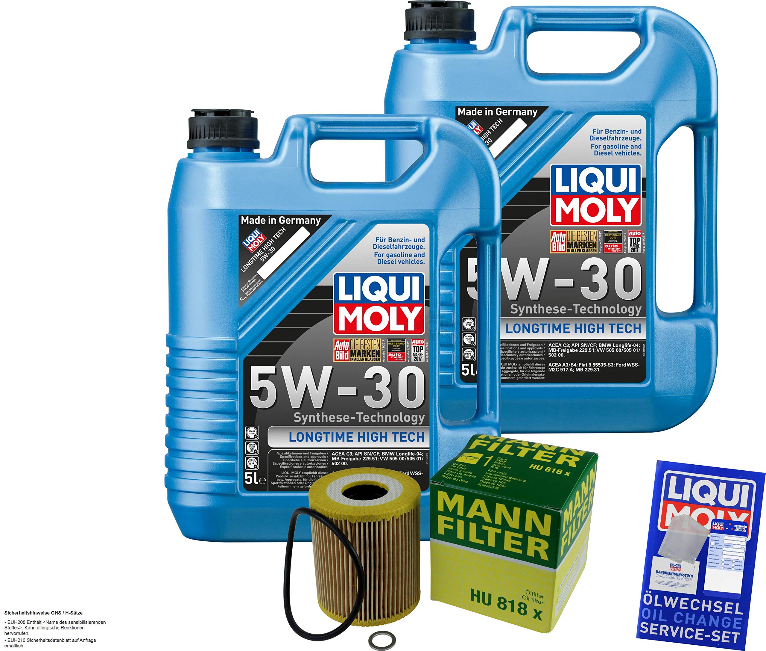 Pacchetto di ispezione 10 L LM LT High Tech 5W-30 Olio Motore Auto + filtro olio Mann, 5 pezzi