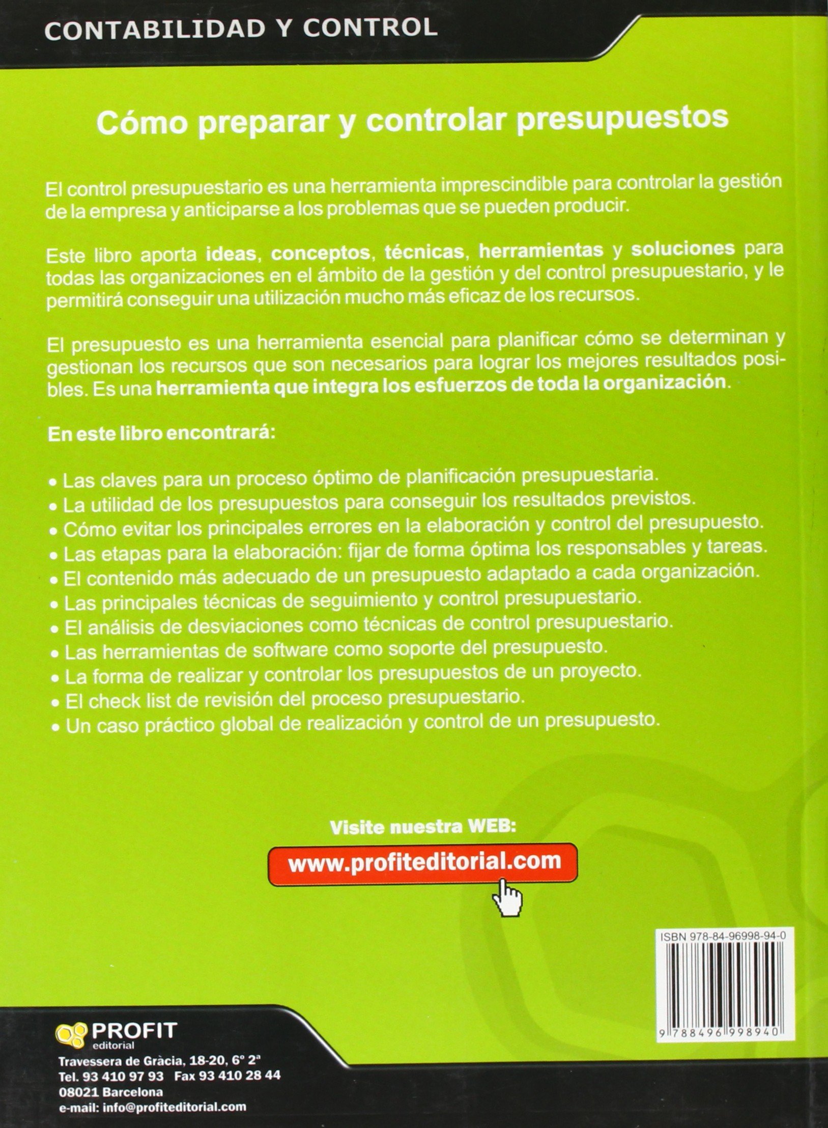 Control presupuestario: Planificación, elaboración, implantación y seguimiento del presupuesto (SIN COLECCION)