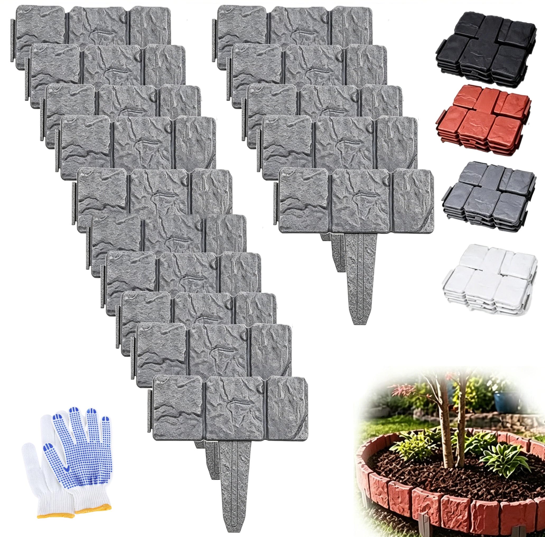 2026 Plastic Garden Retaining Fence, Imitation Stone Garden Fence With Realistic Stone Texture, Interlocking Landscape Edging No Dig Lawn Border Perfect For Garden Borders, Lawns & Pathways (C,20PC)