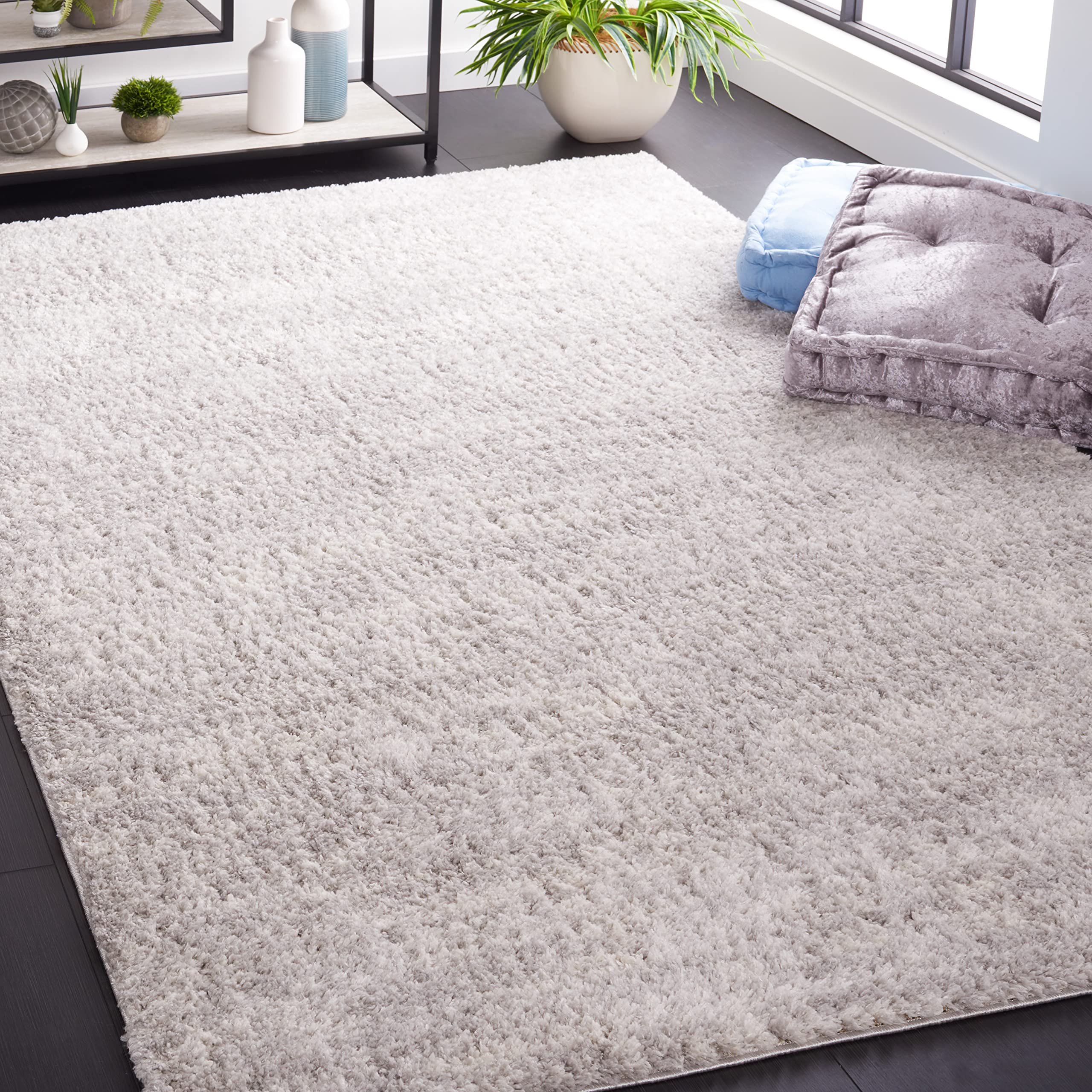 SafaviehMoroccan Shaggy Rug for Living Room Dining Room Bedroom - Berber Shag Collection, High Pile, Light Grey, 91 x 152 cm