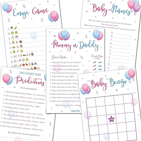 Gender Reveal Party Games - 5 Activities Fun for 25 Guests - Double Sided Games