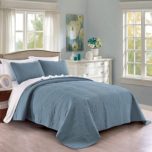 Quilt Set King/Cal King/California King Size Ash Blue - Oversized