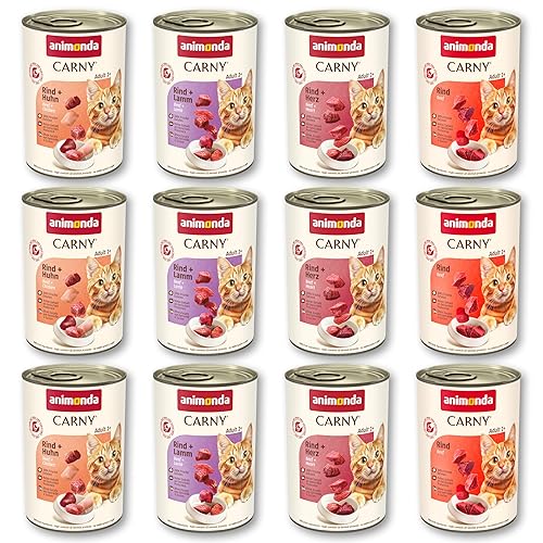 animonda Carny Adult Herzhafte Variation (12 x 400 g), Katzennassfutter für ausgewachsene Katzen, Nassfutter mit 100 % frischen, fleischlichen Zutaten, Katzenfutter ohne Getreide und Zucker