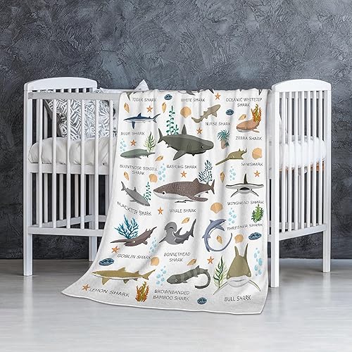 Miniatura 3 de Manta de tiburón, regalos para niños, amantes de los tiburones, niños, adultos, niños, tipos de tiburones azules, de felpa, acogedora, manta